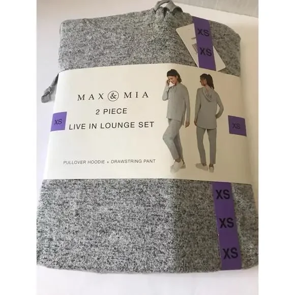 Max & Mia Women's 2 Piece Live In Lounge Set Pullover Hoodie & Pant, Size XS AG7 - Picture 1 of 3